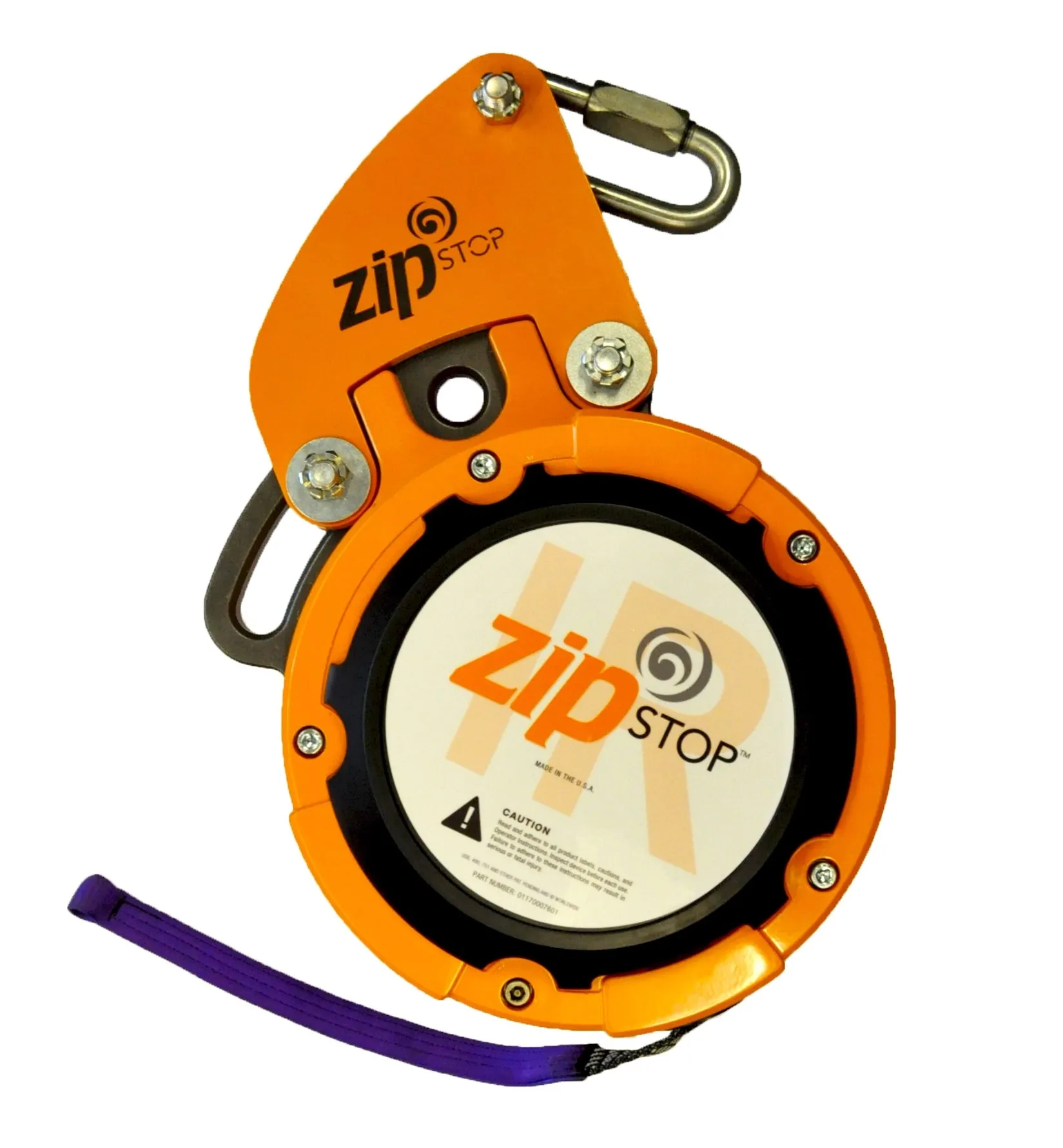 Vista en primer plano del hardware del montaje de pivote zipSTOP para sistemas comerciales de frenado de tirolinas