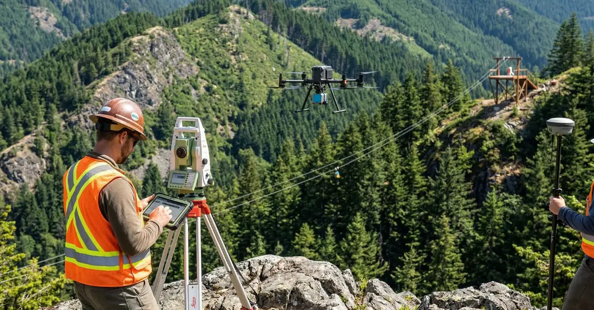 Rider descending a commercial zip line over a forested canyon