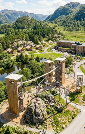 Skywalker Adventure Builders high-wire forest park — guests on suspended course elements