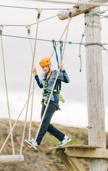 Smart belay carabiner system installed on a high ropes course safety line