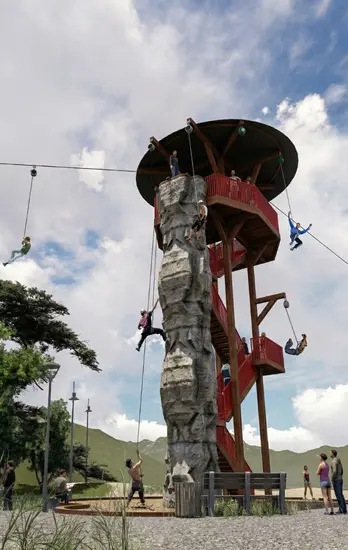 Ultimate Adventure Tower — climbing wall, zipline and free-fall in one vertical structure