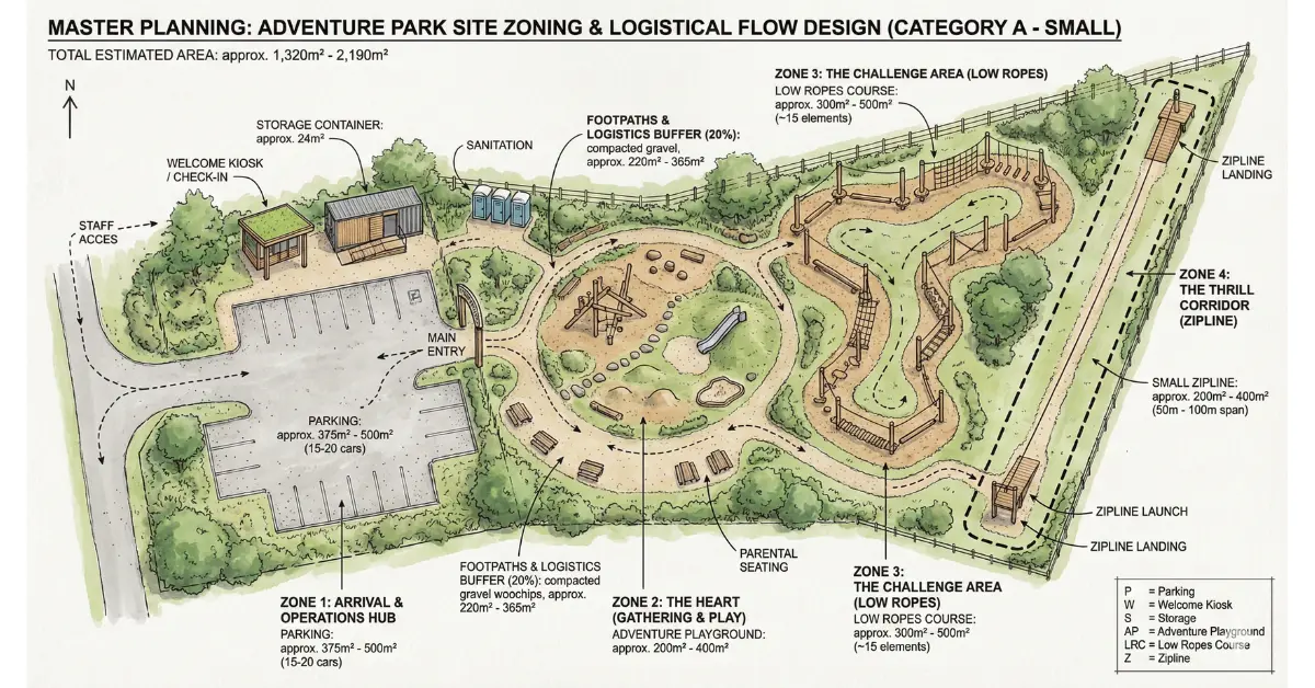 Master the logistics of foot traffic flow through strategic adventure park master planning. Learn how to place foundations legally and boost your bottom line.
